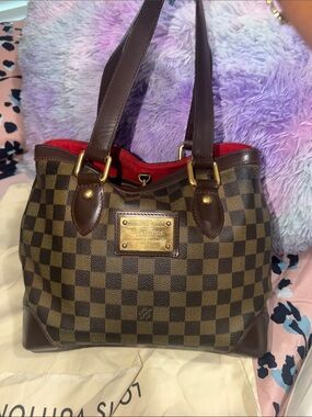 Louis Vuitton Damier Ebene Shoulder Bag with Red Interior